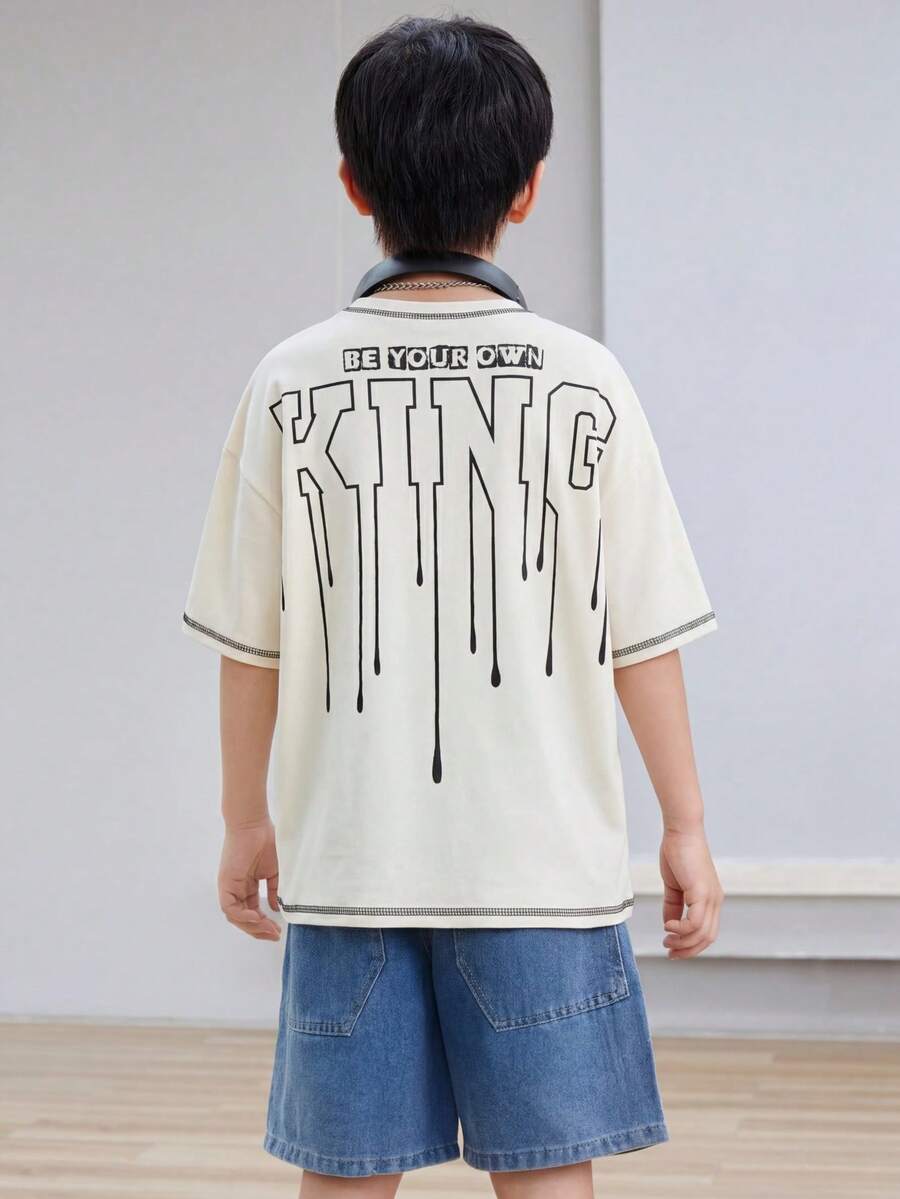 SHEIN Áo thun cổ tròn dáng rộng in chữ "Coolkids" dành cho bé trai tuổi teen. - Nhiều màu - Xem 1