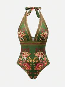 SHEIN Swim Oasis 2026春夏波西米亚风印花高级连体泳衣套装，女士度假休闲沙滩装 - 彩色 - 查看 7