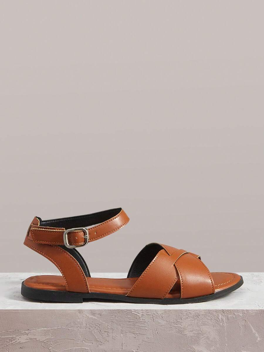 Styleloop Ladies Buckle, Decoration, Flat Sandals, Roman Sandals, Holiday Atmosphere, Summer Wear, Travel Essentials - Brown - View 1