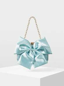 MOTF PREMIUM FASHIONABLE & ELEGANT BOW DECOR EVENING CLUTCH, VALENTINES, PERFECTLY MATCHING WITH PROM DRESSES FOR WOMEN, PROM ACCESSORIES,SEQUIN DRESS WOMEN,SPARKLY DRESS,ELEGANT DRESSES FOR WOMEN, PROM BAG FOR PARTY , PINK - Baby Blue - View 6