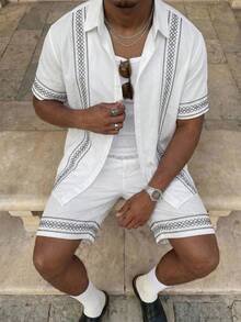 RivetRise Men's Summer Vacation Geometric Print Short Sleeve Shirt And Shorts Set - Multicolor - View 1