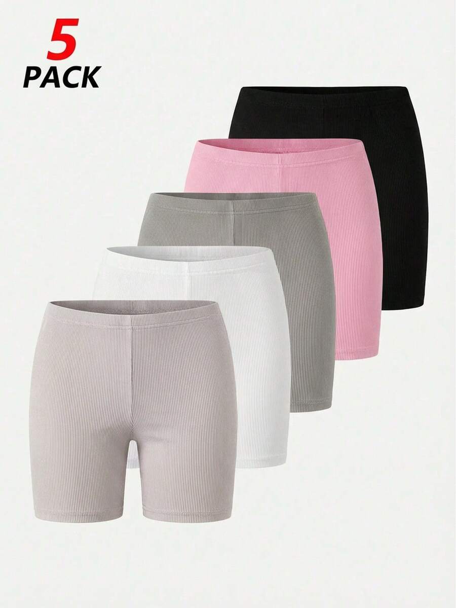 Set de 5 leggings de unicolor para niñas, diseño corto y ajustado cómodo, adecuado para primavera/verano - Multicolor - Ver 1