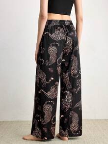 Ocili 缎面睡裤，舒适动物纹家居服下装（女士款） - 黑色 - 查看 3