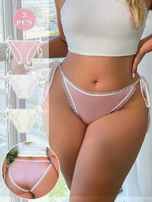 3 pièces Culottes à nœud papillon en dentelle florale mignonnes pour grandes tailles - Multicolore - Voir 3