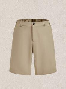 Mercer Haus Men's Casual Solid Color Shorts, Summer , Suitable For Summer Tropical Holiday Vacation In Hawaii. - Khaki - View 1