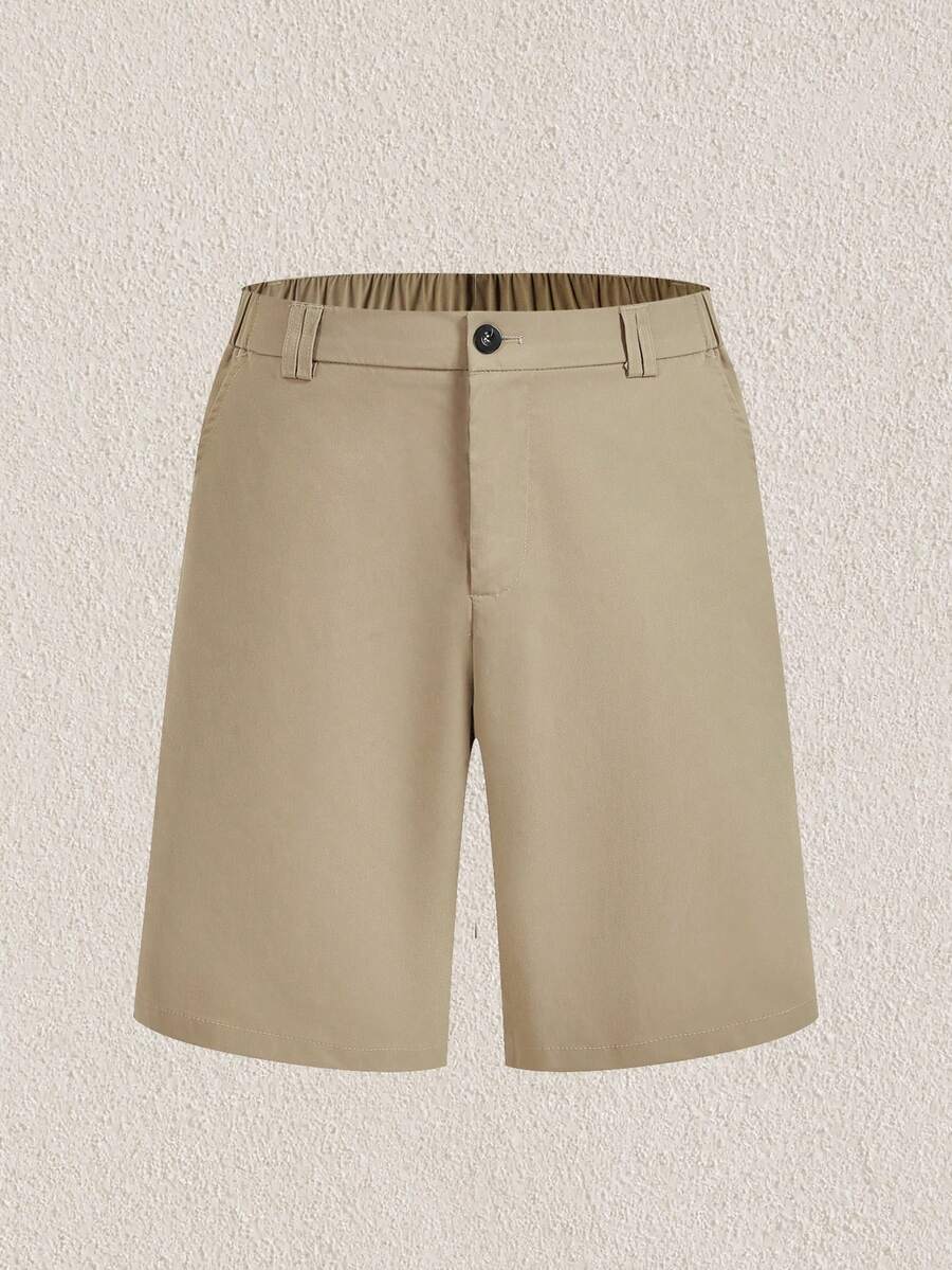 Mercer Haus Men's Casual Solid Color Shorts, Summer , Suitable For Summer Tropical Holiday Vacation In Hawaii. - Khaki - View 1