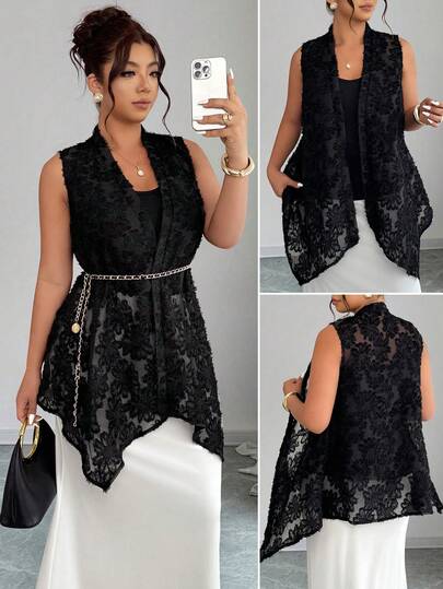 Elenzga Chaquetas para mujer de talla grande, de tela jacquard transparente, adecuadas para uso elegante/vacaciones/diario, nuevas llegadas de primavera/verano