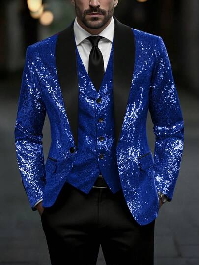 Manfinity AFTRDRK Men's Contrast Color Lapel Sequin Single-Breasted Blazer
