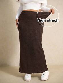 Elaquor Plus Size Women Solid Color Elastic Waist Casual Long Skirt - Brown - View 5