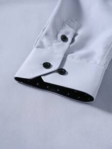 Manfinity Bizformal 男士休閒鈕扣長袖襯衫，適用於通勤、正式場合、儀式 - 灰色 - 查看 4