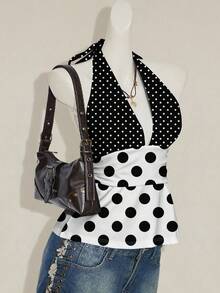 Top halter de estampado de rayas azul y blanco, elegante y versátil, adecuado para primavera/verano, cómodo para vacaciones de verano y playa para mujeres - Multicolor - Ver 5