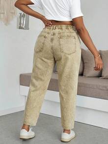 SHEIN Slayr Plus Size Women High Waist Pockets Distressed Skinny Casual Jeans - Khaki - View 2