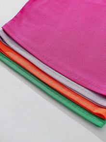 SHEIN Tween Girl Solid Color Round Neck Ribbed Casual Tank Top - Multicolor - View 3