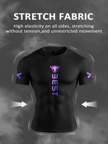RISE LYT Bộ đồ thể thao nam gồm áo thun và quần short in chữ, bộ tập gym, áo bó sát cho nam. - màu đen - Xem 5