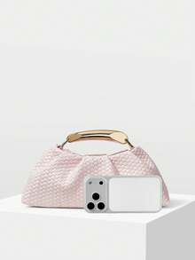MOTF PREMIUM BOLSO DE MANO DE MUJER DE PU TEJIDO CON RELIEVE, HERRAJES FINOS - Trenza rosa claro - Ver 4