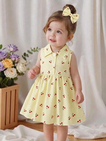 SHEIN Vintaside Kids Đầm polo không tay kẻ caro nhiều màu sắc dễ thương cho bé gái, thích hợp để đi mua sắm và các hoạt động ngoài trời vào mùa hè.