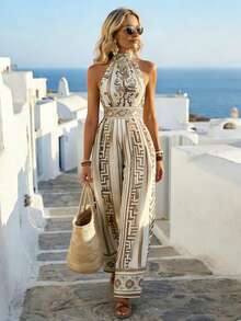 Balvessa 女士度假休闲花卉几何印花露背连体裤 - 彩色 - 查看 1