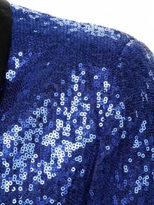 Manfinity AFTRDRK Blazer de un solo botón con solapa de color contrastante y lentejuelas para hombre, para ceremonia, formal - azul real - Ver 4