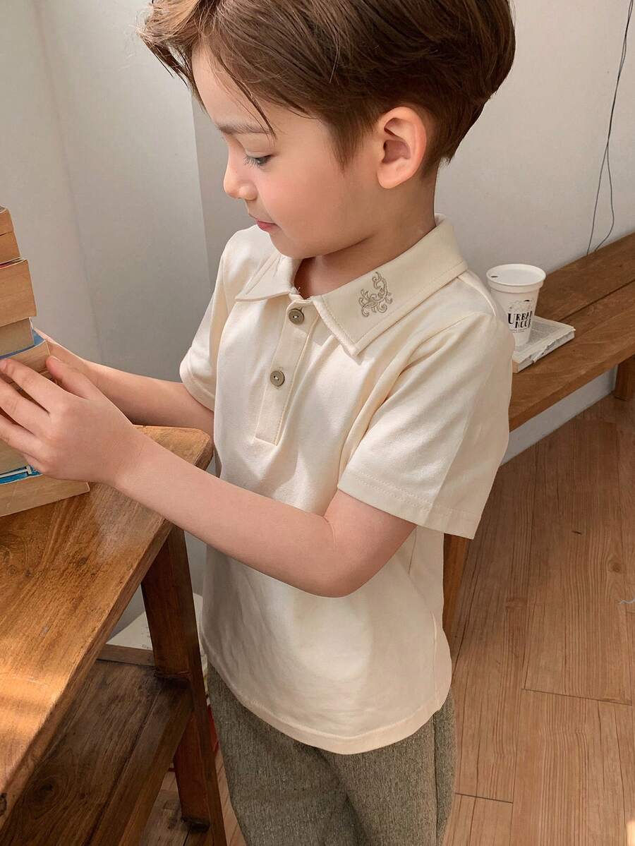 DAZY 男童休闲Polo衫，短袖T恤，春夏款 - 杏色 - 查看 1