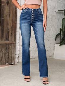 EMERY ROSE Jeans acampanados de talla grande con lavado casual y ajuste slim - Azul - Ver 3