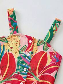 SHEIN Maija Kids Bộ 2 món gồm chân váy ngắn in họa tiết, dây đeo điều chỉnh được, xếp tầng, viền bèo nhún, kiểu dáng truyền thống cổ điển, trang phục thường ngày thời trang retro cho bé gái, thích hợp đi chơi, ở nhà, đi học, đi nghỉ mát, phong cách Boho. - Nhiều màu - Xem 8