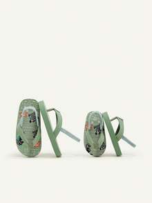 Cozy Pixies 1 双男女童卡通海洋动物印花绿色条纹人字拖，休闲夏季沙滩鞋，适合儿童日常穿着和海滩度假（图案随机） - 綠色 - 查看 8