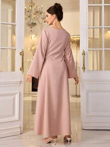 Yasmyna Vestido árabe con cintura anudada, muy bordado y con cuentas para mujer - Rosa - Ver 2