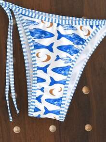 Swim Vcay 女士性感露背打结挂脖鱼纹分叉比基尼两件式泳衣，适合海滩、度假村穿着 - 彩色 - 查看 3