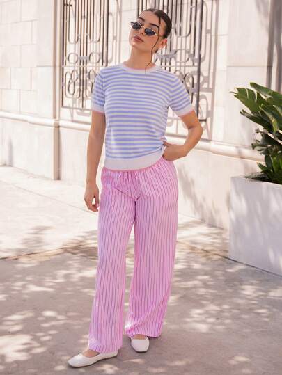 Andrea Bello 女士粉色条纹裤，夏季假期