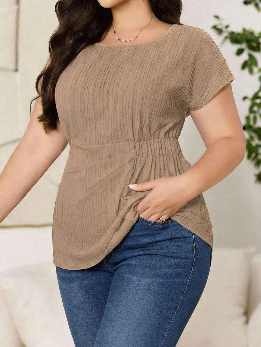 Reflora Plus Size Women's Casual Minimalist Shirt - Khaki - View 1