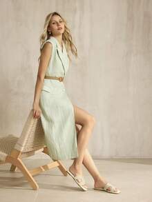 MOTF PREMIUM 女士休闲简约夏季撞色包边镂空方头平底凉鞋，适合新年假期、春季春假和复活节穿着。 - 淺綠 - 查看 4