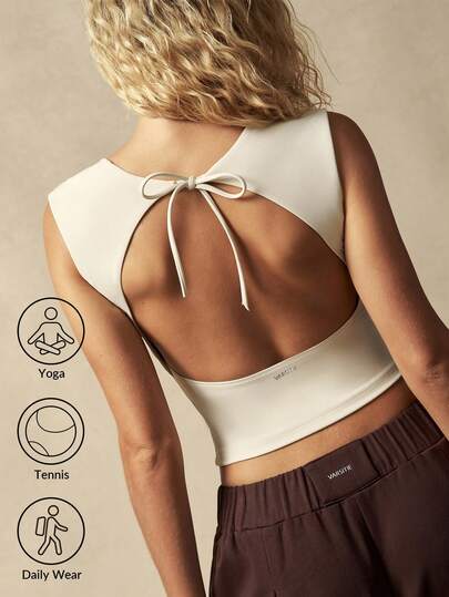 VARSITIE 女士纯色扭结后背休闲百搭日常穿着及运动T恤