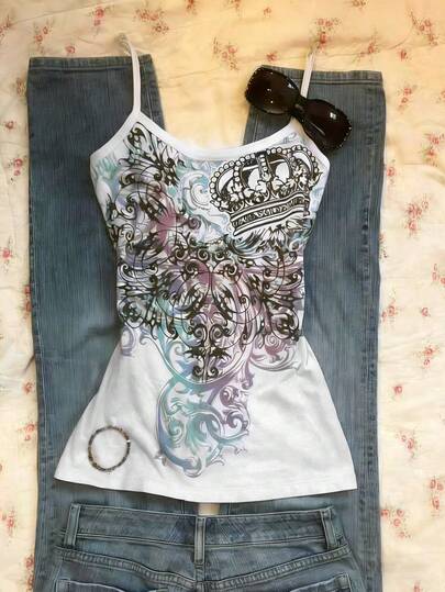 Glimmora Áo tank top nữ mùa hè thời trang, dây mảnh, in kỹ thuật số, kiểu dáng thường ngày.