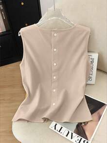 GlowEve 女士夏季无袖法式刺绣亚麻衬衫 - 卡其色 - 查看 2