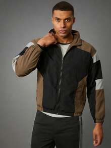 Acti Log Chaqueta deportiva casual y versátil para hombres, chaqueta de ocio al aire libre con diseño de patchwork, para otoño/invierno - Negro - Ver 5