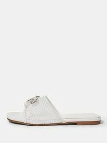 CUCCOO HITCHD Damenschuhe Sommer Neu Schleife Strass Mesh Flache Schuhe, weiße quadratische Zehenform modisch elegant vielseitig Casual Strandschuhe Cut Out atmungsaktiv nicht müde Füße Tragen Sandalen - Schneewittchen - Übersicht 2