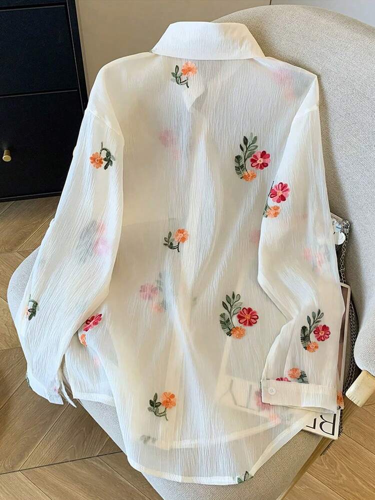 Resyla Conjunto de camisa de manga larga de hombros caídos y pantalones cortos de gasa holgada y regular - Blanco - Añade 2