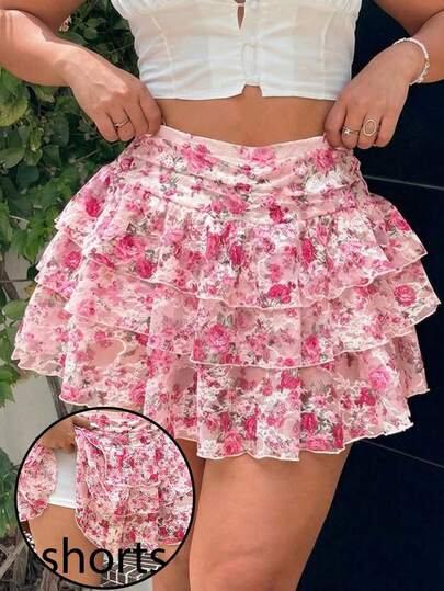  GalTyme Plus Size Elegant Floral Print Lace Ruffle Hem Skirt, ,Casual, Elegant ,Vacation ,Work,Office Brunch Fairycore Comfortable Concert ,Club , Fashionable For Everyday Wear Fall /Autumn/Winter/Summer ,For Daily ,Commute,Date,Party,Wedding,Beach,Graduati,Chic,Elegant,Casual,Going Out,Date,Appointment,Commute,Shining,Valentine's Day,Casual,Y2k,Country,