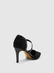 CUCCOO BIZCHIC Women's Pointed Toe Buckle Design Fashionable High Heels For Daily Wear - Black - View 4