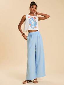 Travachic Women's Ocean Pattern Tank Top & Wide Leg Pants 2 Pieces Set,Light Blue And White Bohemian Print,Summer Casual Beach Holiday Vacation Outfits Coords - Multicolor - View 6