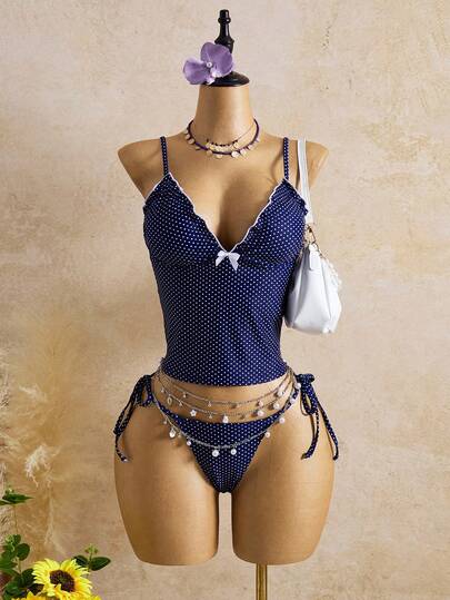 Bellisia Bộ bikini hai dây họa tiết chấm bi dễ thương, ngọt ngào, thích hợp cho kỳ nghỉ hè, đi biển dành cho nữ, mã sản phẩm 2026SS.