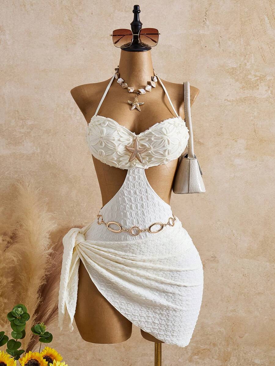 Bellisia Đầm đi biển thường ngày dễ thương, ngọt ngào, họa tiết sao biển, họa tiết jacquard 2026SS dành cho nữ.