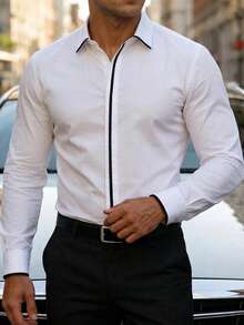Manfinity Bizformal Áo sơ mi dài tay nam công sở kiểu dây đeo dệt kim - trắng - Xem 1