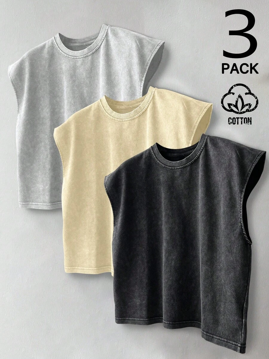 Manfinity EMRG Chaleco casual de verano para hombres, de unicolor, cuello redondo, cómodo y transpirable - Multicolor - Ver 1