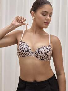 Bralution Leopard Print Comfortable Wire-Free Padded Bra, Cheetah Print Top ClassicAnimalPrint - Pink - View 6