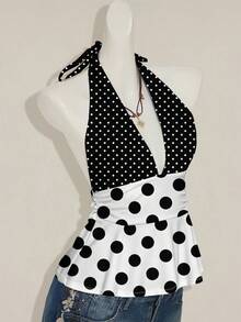 Top halter de estampado de rayas azul y blanco, elegante y versátil, adecuado para primavera/verano, cómodo para vacaciones de verano y playa para mujeres - Multicolor - Ver 6
