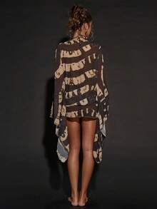 SHEIN BAE Women's Beach Vacation Casual Printed Loose Cover-Up,2026 Summer New Arrival: Brown Animal Print Halter Neck Dress/Cover-Up, Beach Vacation Wear, Sexy Party/Music Festival Swimwear, Hawaiian Style, Women's Beach Vacation Wear, Elegant Women's Beach Wear, Vacation Wear, Beach Party, Pool Party Cover Ups For Swimwear - Brown - View 2