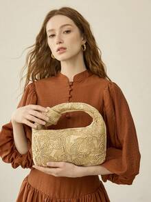 MOTF SEÑORAS, BOLSO DE MANO SUPERIOR PARA MUJER, PATRÓN DE FLORES DE LENTEJUELAS, ELEGANTE, SIMPLE, PERSONALIZADO, VERSÁTIL, RETRO, VINTAGE, PARA CITAS, DIARIO, COMPRAS, TÉ DE LA TARDE, VACACIONES, VACACIONES, VERANO (PATRÓN ALEATORIO) - Óxido marrón - Ver 8