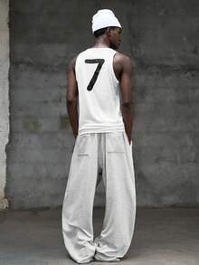 NEON BLANC 男士灰色抽绳阔腿运动裤，侧边饰有白色条纹，休闲日常运动居家裤 - 灰色 - 查看 4