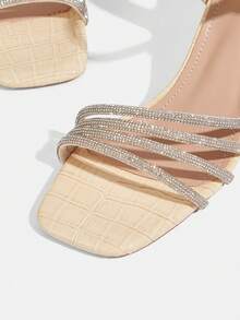 CUCCOO TILAWA Sandal Hak Tinggi Elegan Wanita dengan Ujung Persegi dan Hiasan Berlian Imitasi, Bahan PU Motif Batu Aprikot Gelap, Sepatu Musim Semi, Liburan Musim Semi, Paskah, Sepatu Makan Malam, Natal, Sepatu Hak Tinggi Musim Panas untuk Hari Valentine - Aprikot gelap - View 6